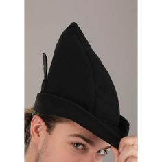 Look as dashing as a legendary character's shadow in this exclusive, officially licensed Peter Pan Disney Black Hat! The black cloth hat has a short brim that comes to a point in the front, and a black feather sewn jauntily into its right side. The brim comes to a diagonal point at the end. Peter Pan Disney, Black Feathers, Black Hat, Peter Pan, Right Side, Halloween Costumes, The End, Target, Disney