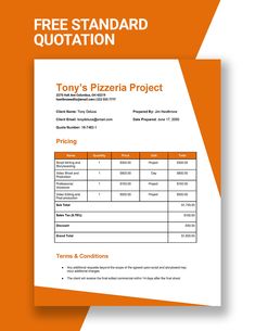 a pizza order form is shown with the text, free standard quotetion for this project