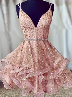 Sparkly Rose Gold Homecoming Dresses Layered Cocktail Dress SD1236 – Viniodress Blush Homecoming Dress, Gaun Tulle, Mini Homecoming Dresses, Dress With Corset, Formal Ball Gown, Tulle Homecoming Dress, Cheap Homecoming Dresses, Pink Homecoming Dress, 파티 드레스