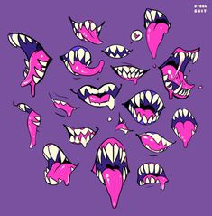 an image of various mouths and teeth on a purple background