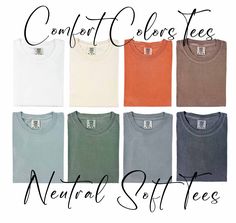 Comfort Colors Tees level up your comfort and your look!  Order a size up(or two) for a baggy oversized look. Soft, comfy tees in soft pretty colors, no designs printed on them. If you want shirts with printed design look in our other sections:)  >> Garment dyed for that lived in feel and almost no shrinkage >> 6.1 ozSoft ring-spun cotton fabric with 100% cotton threads  >> Relaxed fit >>Topstitched, classic width, rib collar >> Signature twill label Shipping: 1-2 Business day via USPS First Class Exchanges accepted Care of Product: Turn garment inside out. Machine wash cold. Remove promptly from washer. Tumble dry on low heat setting. Never bleach or iron over the design! T Shirt Colors Palette, Neutral T Shirts, Oversized Tees, Comfort Colors Tshirt, T Shirt Picture, Pretty Colors, Comfort Colors Shirt, Comfort Colors Tee, Comfort Color