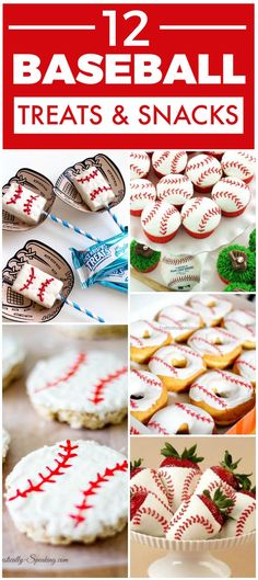 baseball snacks with strawberries, cookies and candy on them are great for the kids to make