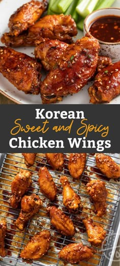 korean sweet and spicy chicken wings with dipping sauce