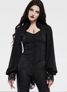 Gothic Blouse, Gothic Tops, Lace Cuffs, Black Retro, Blouse For Women, Blouse Styles, Gothic Fashion, Look Cool