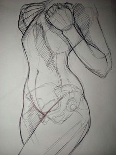 a drawing of a woman's torso in black and white, with lines on it