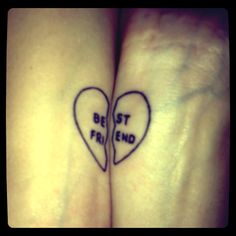 two heart shaped tattoos with the words best friend and best friend written on each other