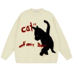 Curious & Cozy | Comfy Pullover Knit Black Cat Sweater – Meowgicians™ Cat Posing, Colourful Clothes, Word Cat, Model Clothes, White And Black Cat, Apricot Sweater, Couples Sweaters, Cat Sweater, Knitted Cat