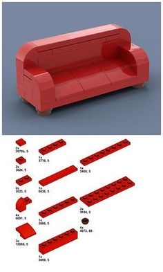 an image of a couch made out of legos and instructions on how to make it