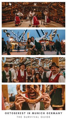 the movie poster for oktoberfest in munch germany, with people standing around