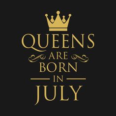 the words queens are born in june written on a black background with gold foil lettering