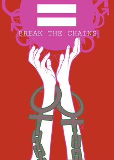 two hands holding up a pink ball with chains around it and the words break the chains