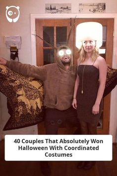 two people dressed up in costumes with the caption 40 couples that absolutely won halloween with coordinated costumes