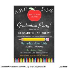 an apple chalkboard graduation party card with pencils on it and the words, teacher appreciation