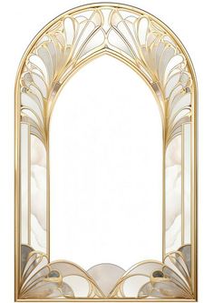 an art deco style gold and white arch with marbles on the sides, set against a white background