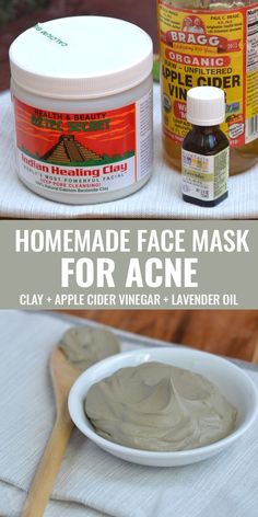 Simple homemade face mask for acne! Mix 1 tbsp bentonite clay + 1 tbsp apple cider vinegar + 1 drop lavender oil and apply to face for 30 minutes. Great for face mask, or spot treatment! Homemade Face Mask For Acne, Face Mask For Acne, Mask For Acne, Homemade Face Mask, Indian Healing Clay, Healing Clay, Acne Face Mask, Mascara Tips, Face Acne