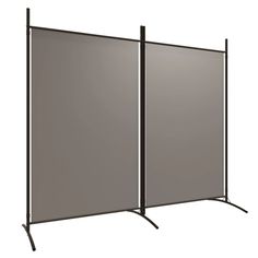 two gray screens with black poles on each side