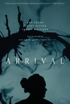 the poster for arrival shows a silhouetted man in front of an abstract background with trees