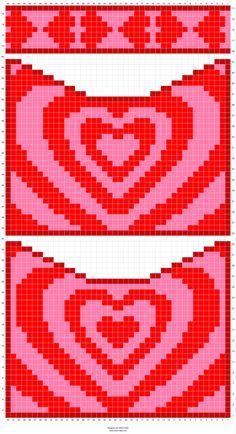 two red squares with hearts on them in the middle and one has a white border