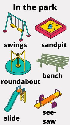 a poster with different types of playground equipment