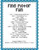 a blue and white poster with the words fine motor fun in black letters on it