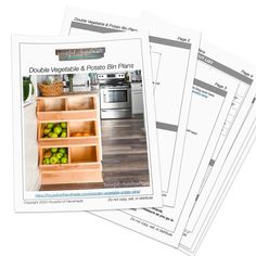 four different types of vegetable and potato bin plans