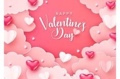 valentine's day background with paper hearts and clouds in the shape of heart shapes