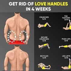 a man is doing exercises to get rid of love handles in 4 week's