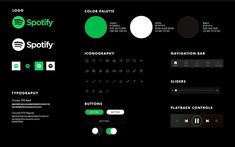 the spotify logo is shown in green and black, along with several other logos