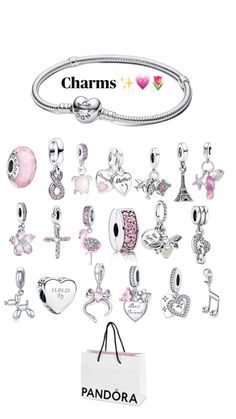 Ein paar inspos falls ihr ein pandora Armband habt oder wollt und charms braucht 💗✨ Pandora Charms Pink, Pandora Bracelet Charms Ideas, Pandora Bracelet Designs, Dream Bracelet, Pandora Jewelry Charms, Xmas Wishes, Bead Charms Diy, Jewelry Accessories Ideas, Pandora Bracelet Charms