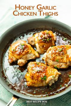 honey garlic chicken thighs in a skillet