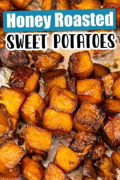 honey roasted sweet potatoes with text overlay