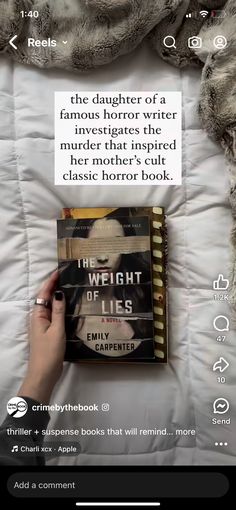 someone is reading a book in bed with the caption's description below it