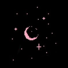 an old style pixel art with a cross and moon in the middle on a black background