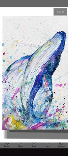 a painting of a blue whale with multicolored spots on it's body