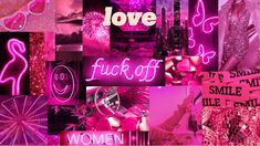 a collage of pink and purple images