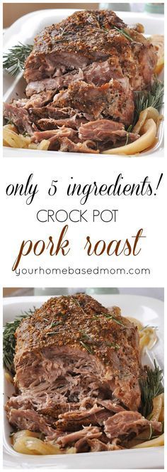 two pictures with the words only 5 ingredients crock pot pork roast on top and bottom