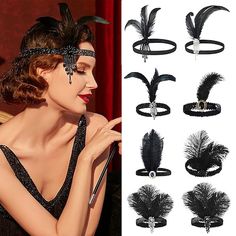 1920s Hair Accessories Diy, 1920 Headband, Harlem Nights Costumes, 1920s Hair And Makeup, 1920s Hair Accessories, Gatsby Party Outfit, Look Disco, 1920s Headband, Flapper Headpiece