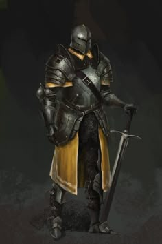 Yellow Knight Fantasy Art, Black And Gold Knight, Knight Armor Art, Fantasy Knight Art, Medieval Knight Art, Knight Character Art, Yellow Knight, Knight Concept Art, Knight Artwork