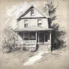 a drawing of a house that is in the process of being drawn by someone else