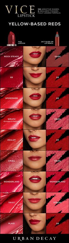 We're all about bold red lips. Find your perfect shade of Vice Lipstick for the holiday season now at urbandecay.com. Eye Makeup Red, Urban Decay Vice Lipstick, Make Up Inspiration, Lipstick Swatches, Makeup Swatches, Urban Decay Makeup, Red Lipstick, Lip Color, All Things Beauty