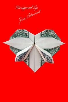 an origami butterfly made out of money on a red background with the words designed by you're awesome