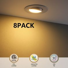 there are three different types of lights on the wall and below them is an advertisement