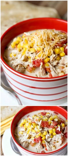 two bowls filled with soup and topped with shredded cheese