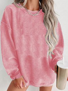 Women's Solid Color Minimalist Daily Wear Crew Neck Long Sleeve Sweatshirt Pink Casual  Wrist-Length Sleeve Polyester Plain Pullovers Slight Stretch  Women Clothing, size features are:Bust: ,Length: ,Sleeve Length: Tops From Shein, Color Minimalist, Butterfly Blouse, Coachella Dress, Rose Bonbon, Holiday Party Dresses, Long Sleeve Sweatshirt, Inspiration Mode, Chic Boutique