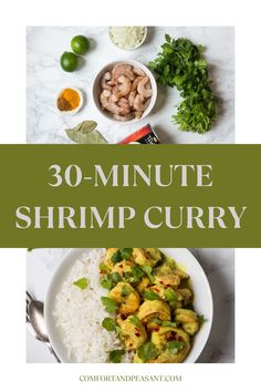 30 minute shrimp curry recipe with text overlay