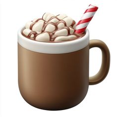 there is a hot chocolate drink with marshmallows and a candy cane in it