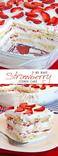 strawberry icebox cake on a white plate