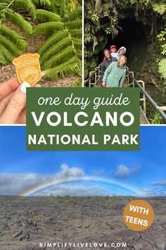 the volcano national park with text overlay that reads one day guide volcano national park