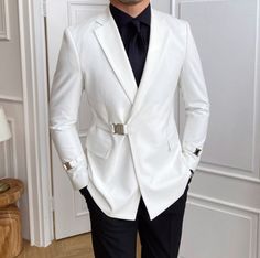 White Mens Blazer, Coat Formal Dress, Coat Suit For Men, White Blazer Men, Formal Dress Wedding, Stripe Blazer, Men's Business Suits, Blazer For Men, Dress Wedding Party