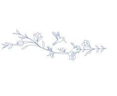 a line drawing of flowers and birds on a branch